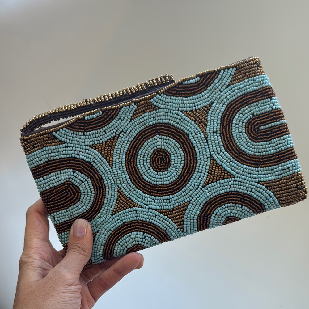 Beaded Clutch in Blue and Brown